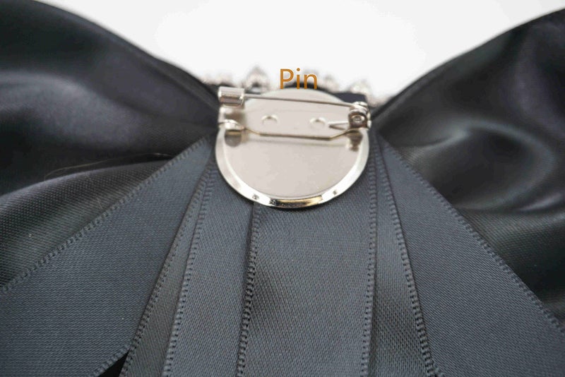 TOPAZ black Ribbon brooch pins for women rhinestone Crystal bow brooch black for Men/Women Pre-Tied Neck Tie BowTie Patriotic jabot Collar for Christmas Decoration (black/J20) - Image 4